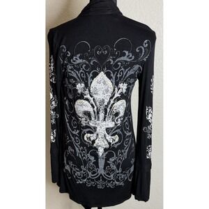 Vintage Y2K S Twelve Womens Small Black‎ Cardigan Long Sleeve Rhinestone Grunge